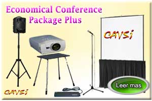 Alquiler paquete conferencias PLUS, pantalla proyector parlantes microfonos