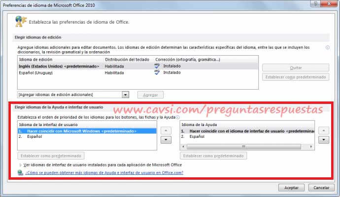 cambiar idioma de office excel