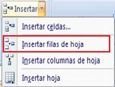 Insertar filas excel