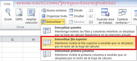 Inmovilizar fila superior excel