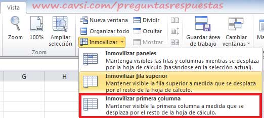 Inmovilizar primera columna excel