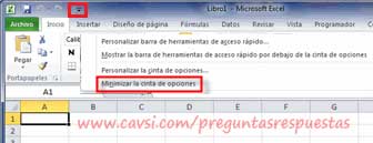 ocultar cinta opciones de excel